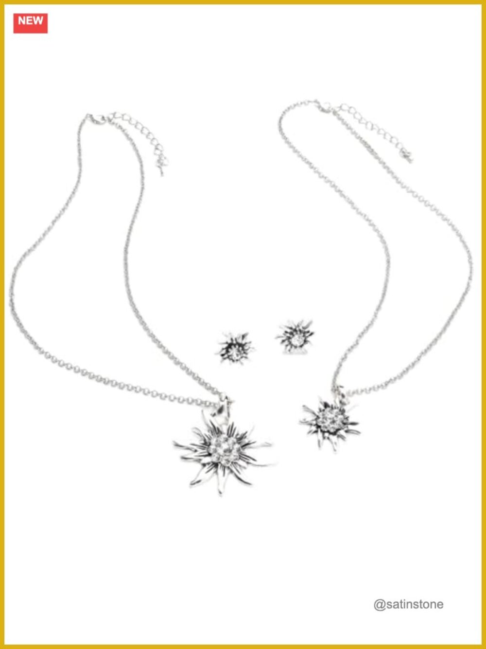 Edelweiss Rhinestone Jewelry Set 4pcs Alloy Necklace & Earrings Oktoberfest